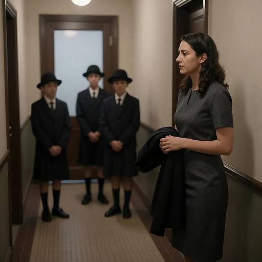 Mysterious Hallway with Dark Figures