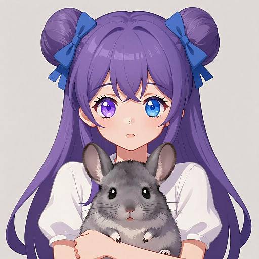 Anime Girl with Chinchilla Illustration