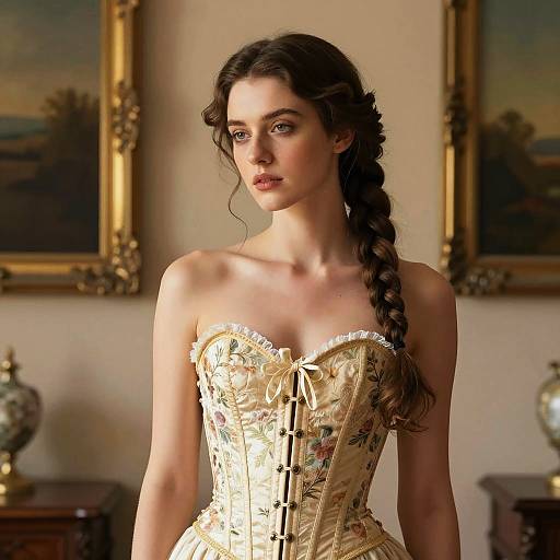 Woman in Vintage Corset with Braided Hair
