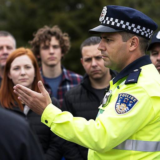 Police Officer Addressing Crowd Outdoors