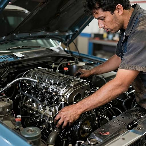 Mechanic Working on Mustang Engine