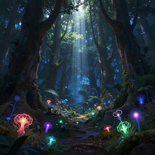 Mystical Bioluminescent Forest Scene