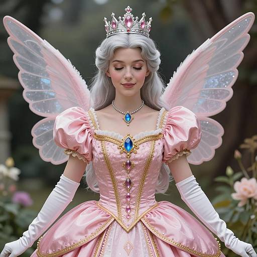 Fairy Queen in Pink with Silver Hair and Wings