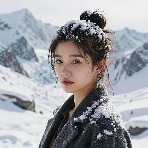 Stunning Woman in Snowy Mountain Wonderland