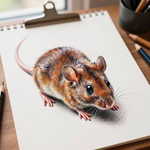 Hyperrealistic Mouse on Artist's Desk