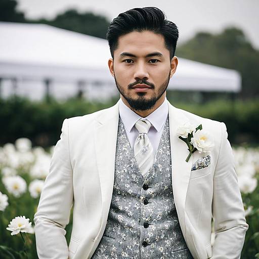 Elegant Asian Man in Wedding Attire