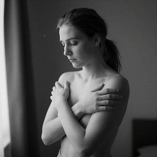 Moody Black-and-White Topless Portrait in Dim Light