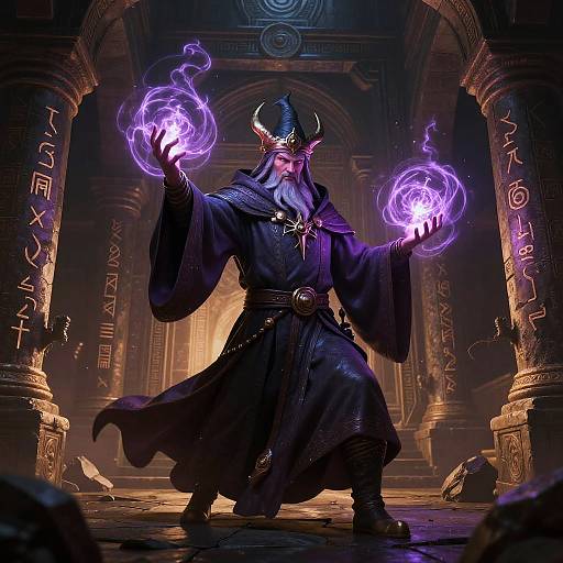 Mystical Wizard Casting Spells in Temple