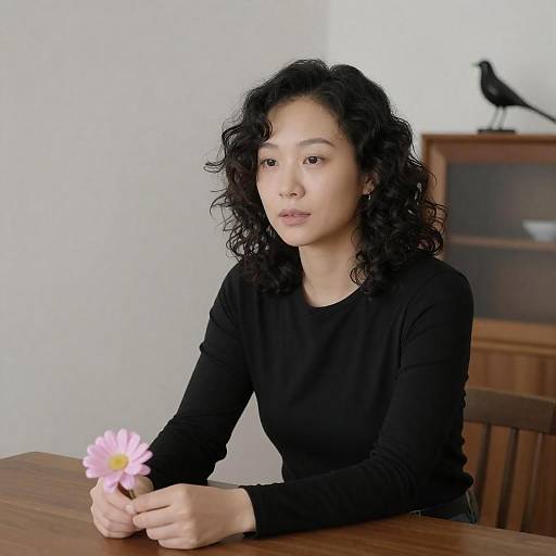 Casual Portrait of Asian Woman with Flower