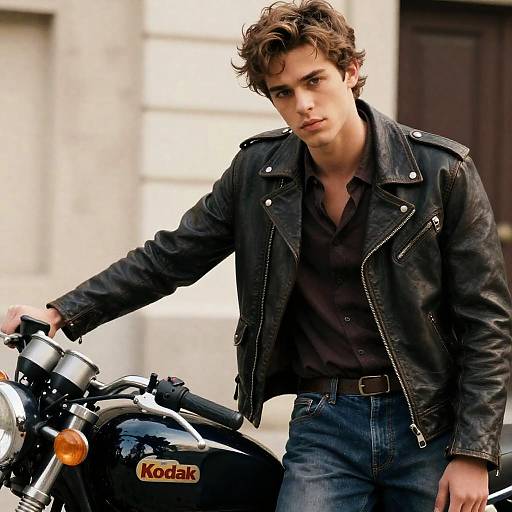 Confident Young Man with Vintage Motorcycle