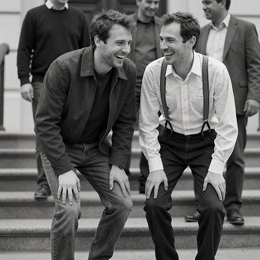 Candid Laughter on a Staircase Scene