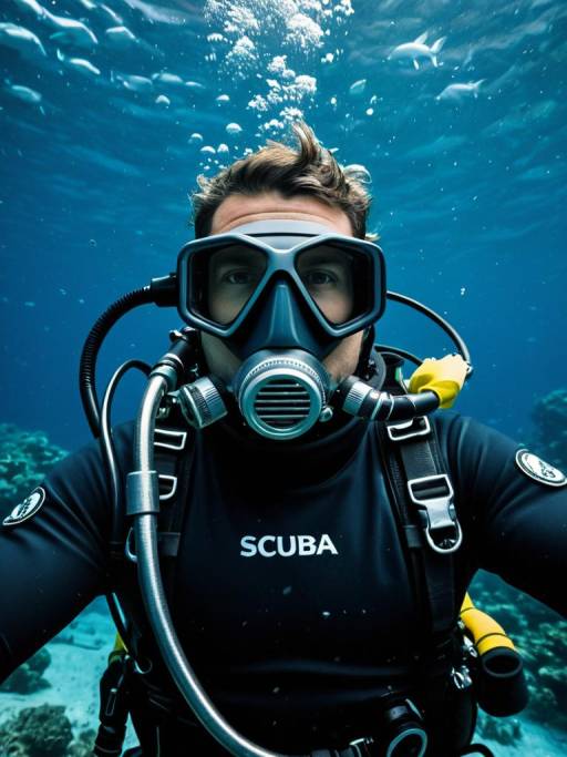 Photorealistic Scuba Diver Underwater Portrait