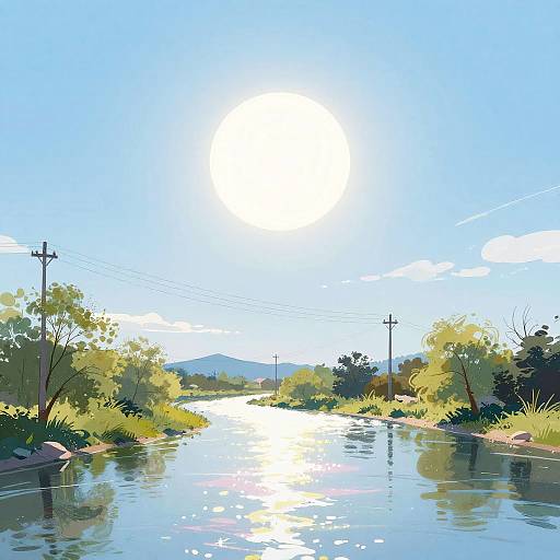 Vibrant Sunlit River Landscape