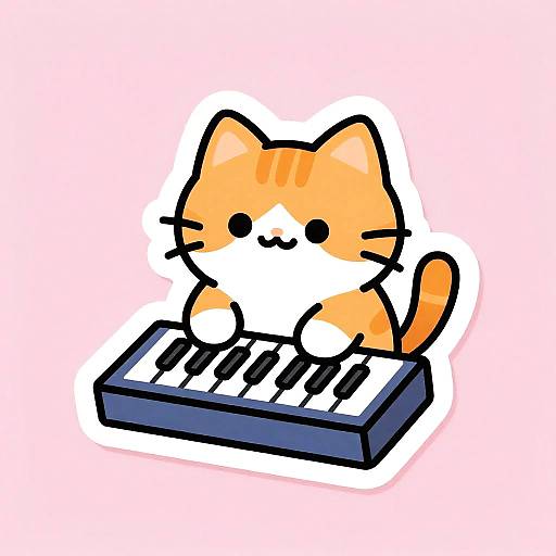 Cute Kawaii Cat Playing Synth Sticker