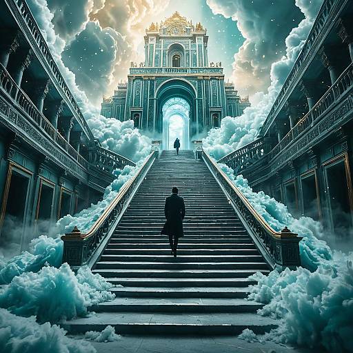 Ethereal Crystal Labyrinth Staircase to Clouds