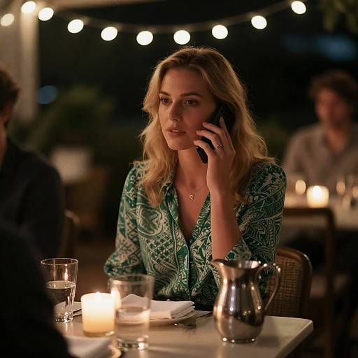 Blonde Woman at Dimly Lit Table