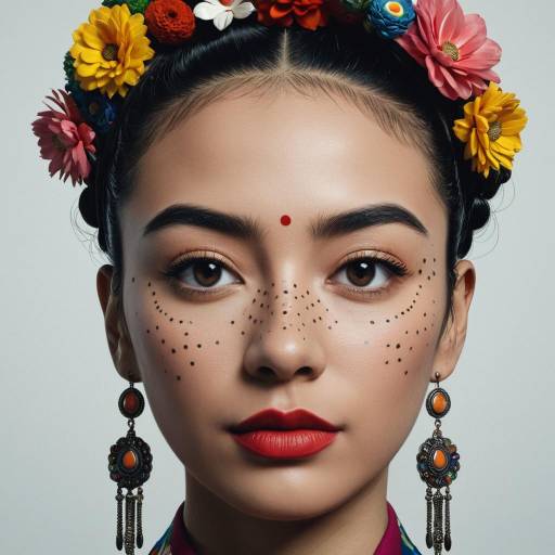 Portrait of Woman with Floral Headpiece and Traditional Earrings