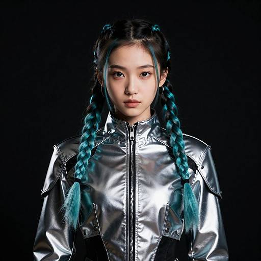 Iridescent Teal Braids in Chrome Armor