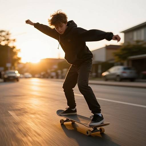 Teenage Skateboarder at Sunset