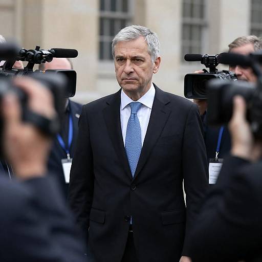 Man in Suit Surrounded by Cameras