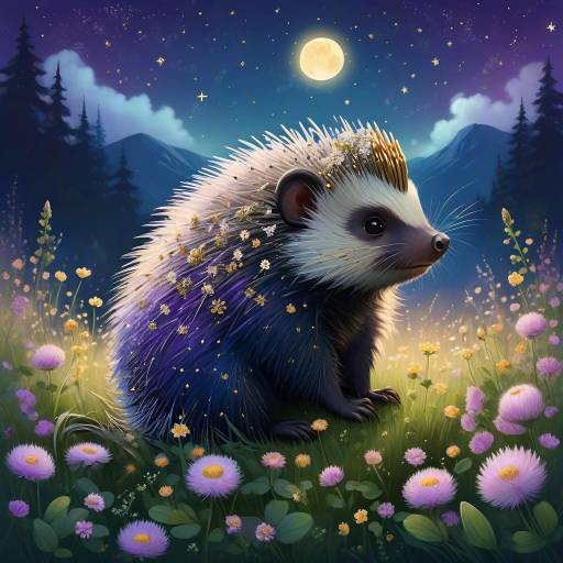 Dreamy Night Scene with Fluffy Porcupine