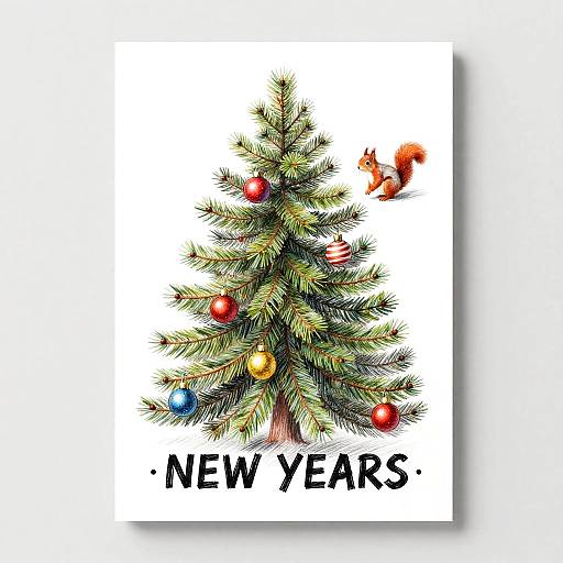 Hand-Drawn New Year Squirrel Card