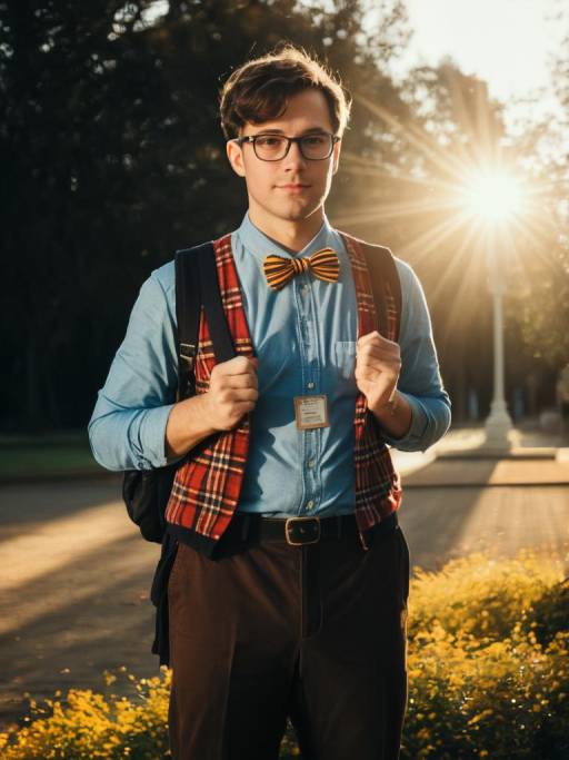 Young Man in Nerd Costume Outdoors