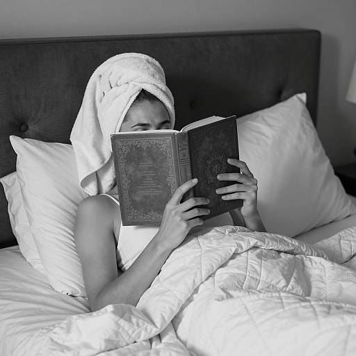 Serene Bedtime Reading in Monochrome