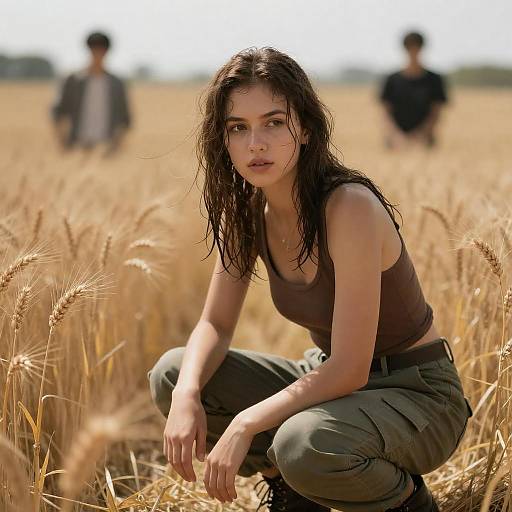 Determined Young Woman in Wheat Field