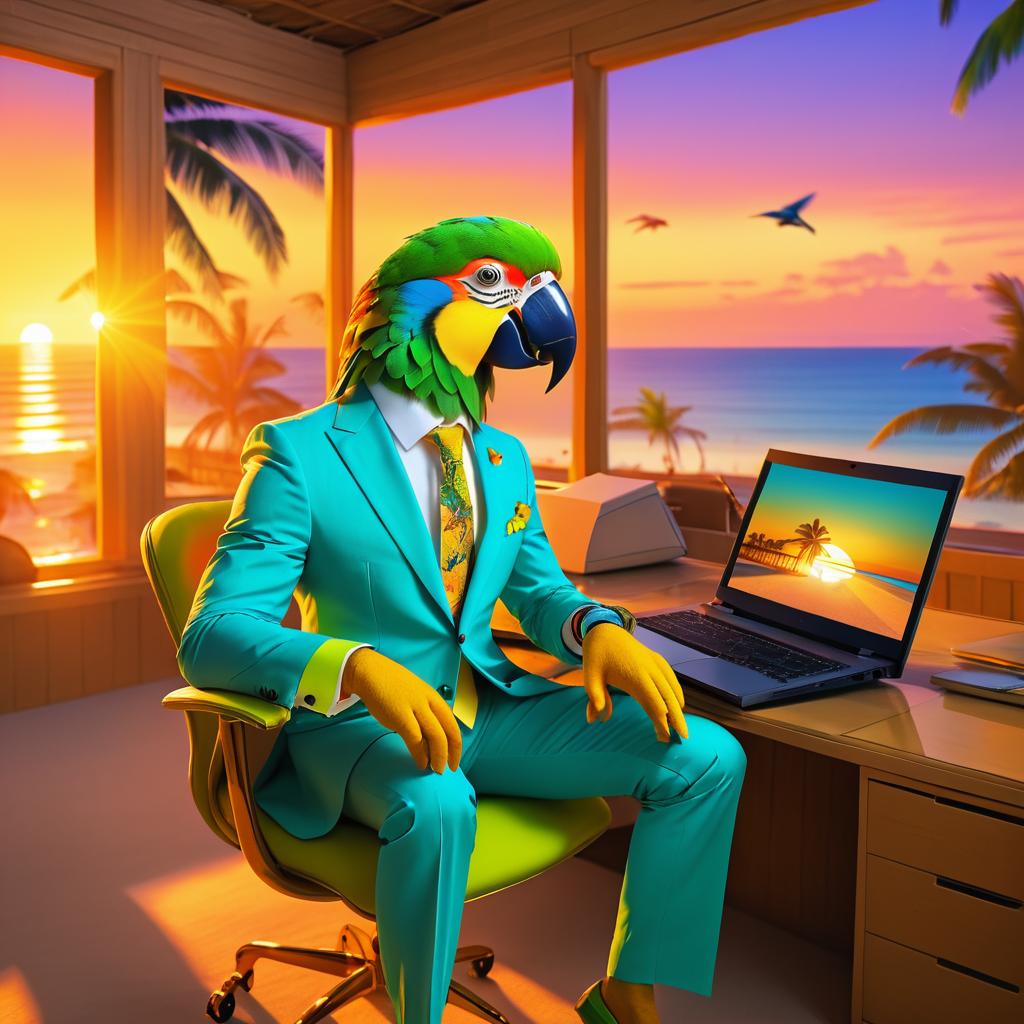 Stylish Parrot in a Beach Bungalow