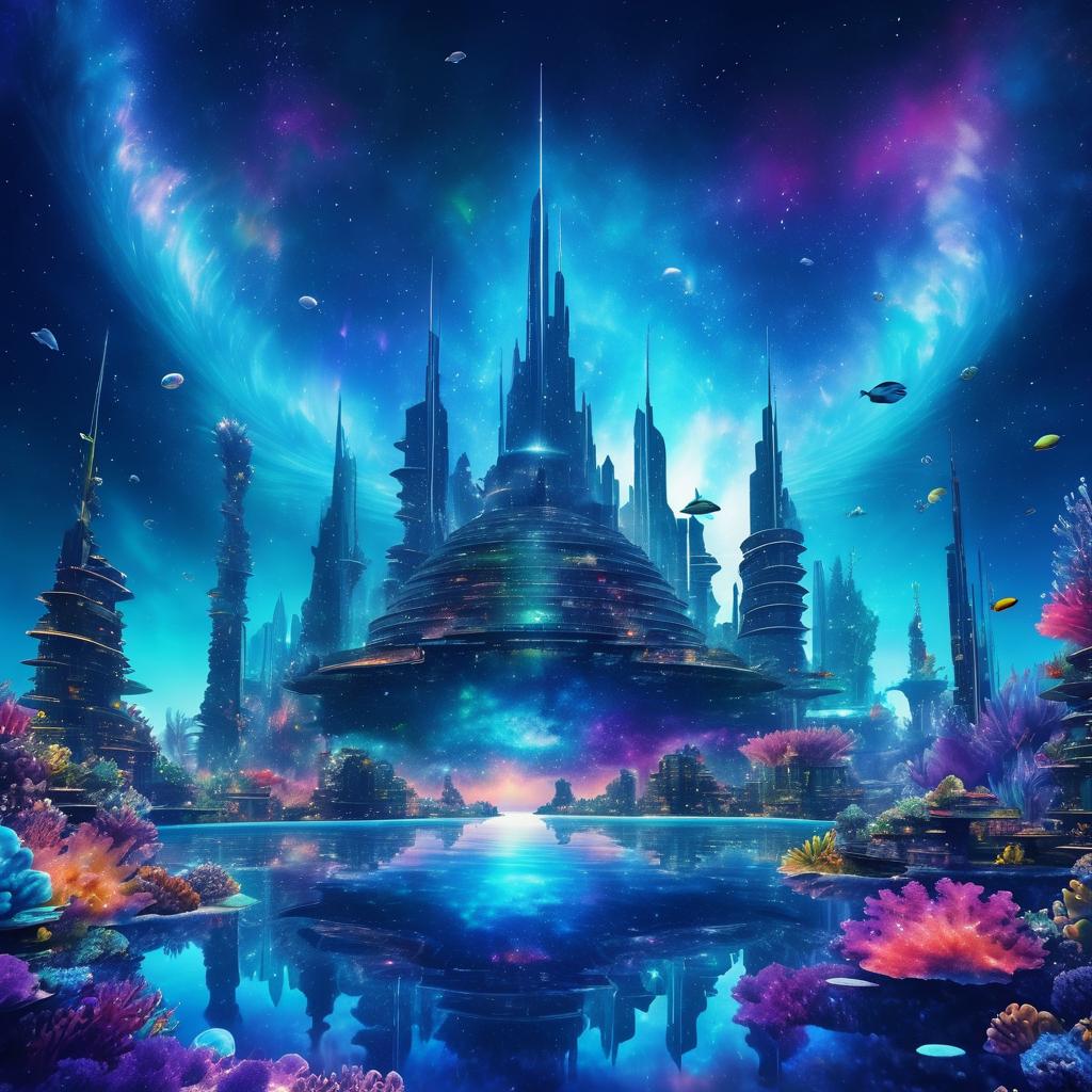 Futuristic Underwater Cityscape in Galaxy