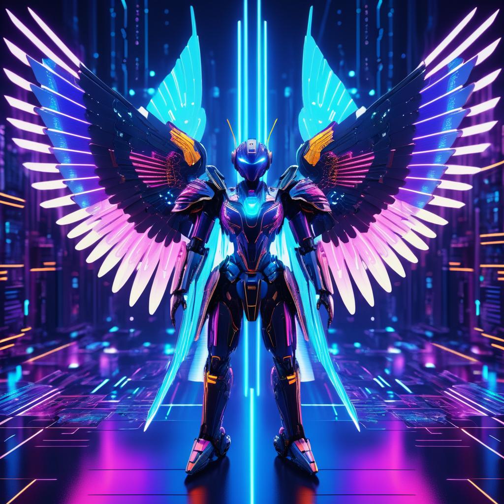 Majestic Cyberpunk Robot with Wings