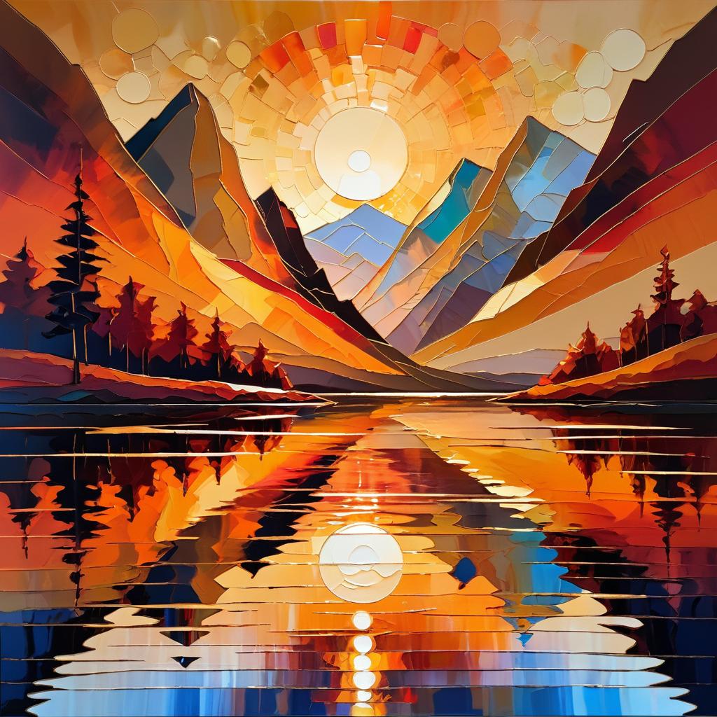 Dynamic Abstract Sunset Over Mountains