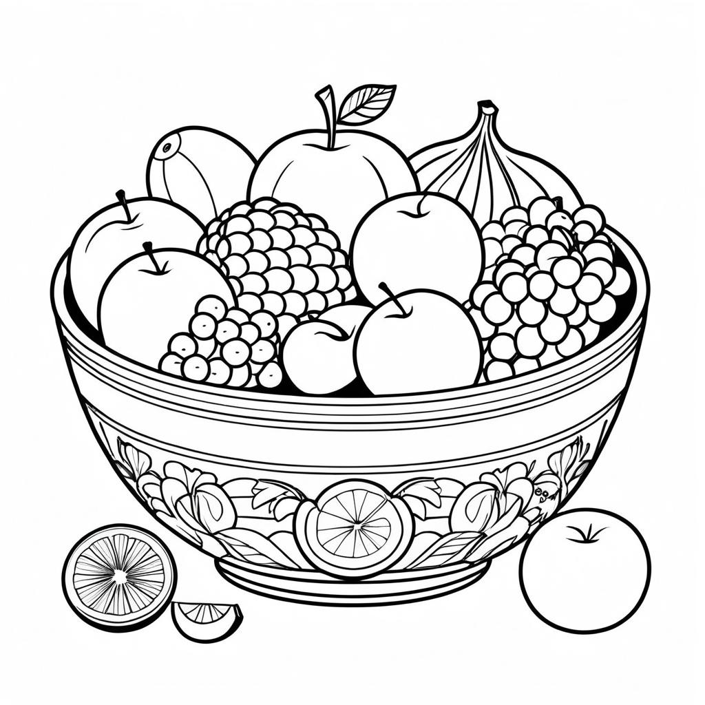 Fruit Bowl Line Art Coloring Page