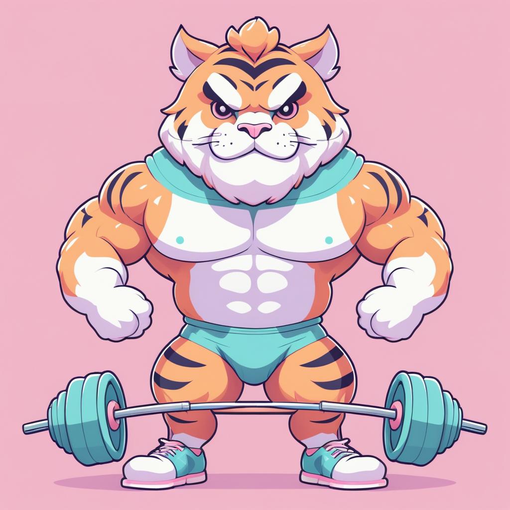 Kawaii Buff Tiger in Pastel Gym