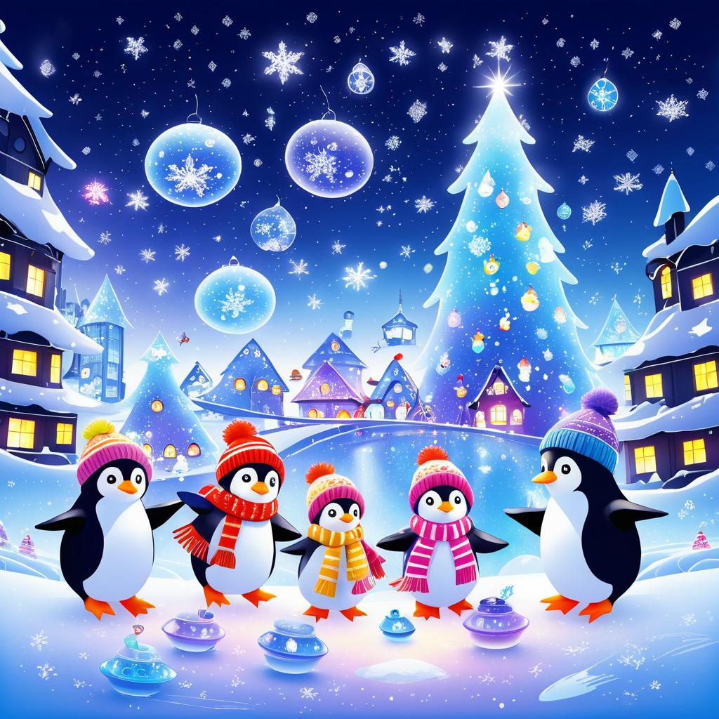 Whimsical Penguins in Winter Wonderland