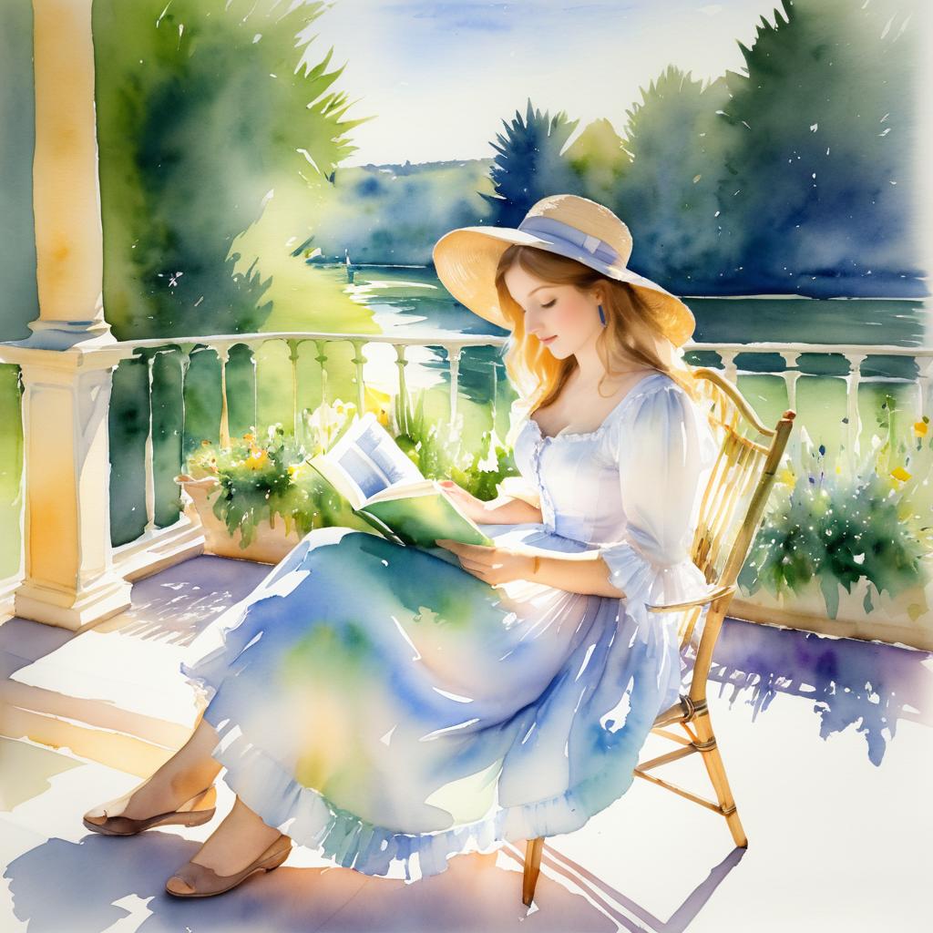 Serene Reading on a Sunny Terrace