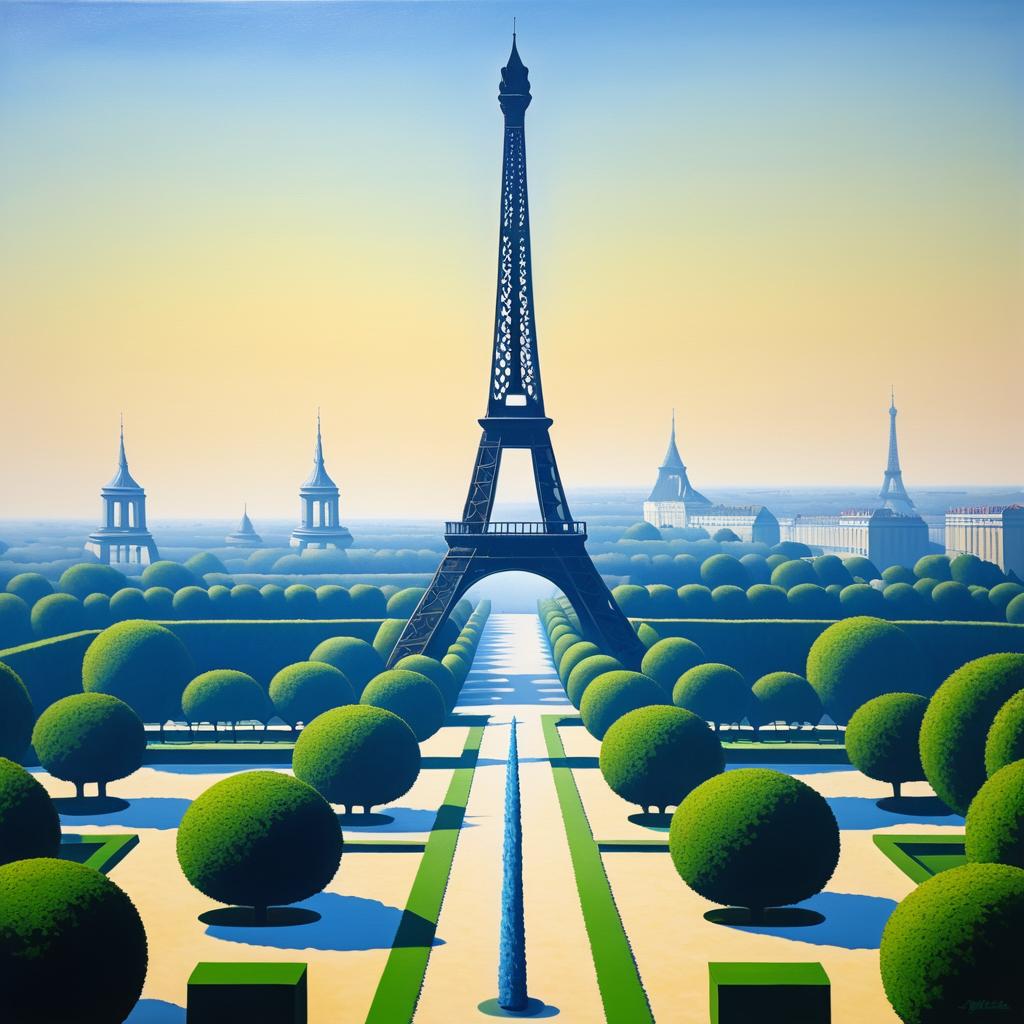 Eiffel Tower in Magritte's Surreal Style