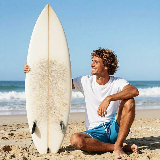 Smiling Surfer on Sandy Beach