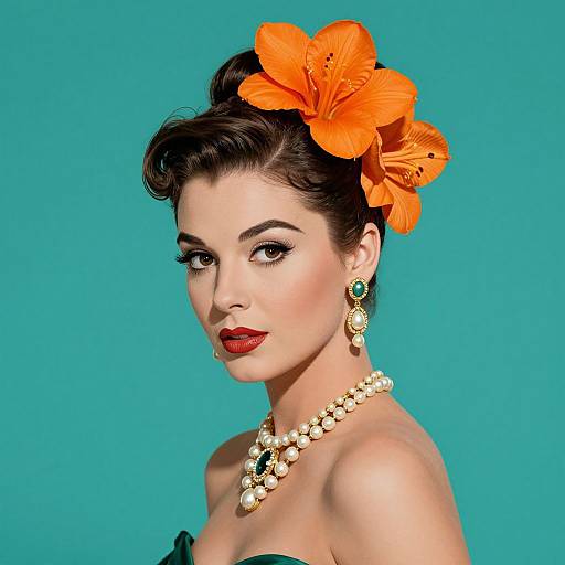 Retro Glam Portrait with Bold Florals
