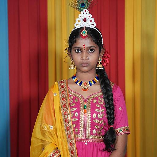 Young Indian Girl in Traditional Krishnashtami Gopika Dress