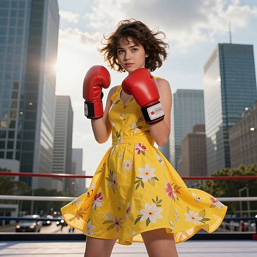 Confident Urban Girl with Boxing Gloves