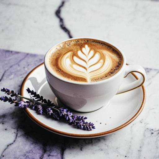 Latte with Lavender on Marble