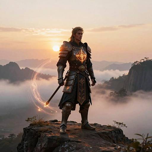 Mystical Ancient Warrior at Sunrise