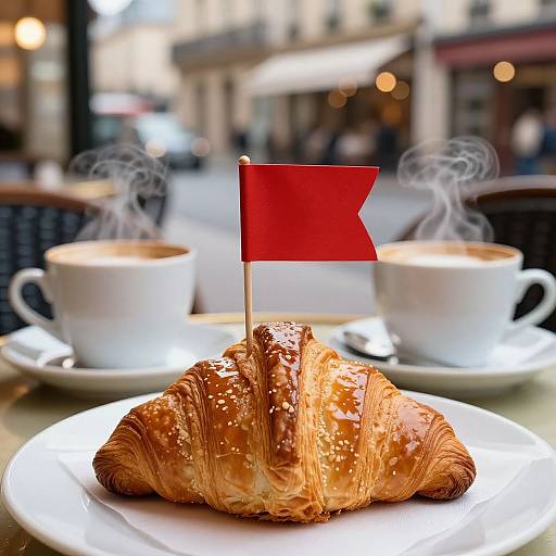 Golden Croissant Flag in Paris Cafe