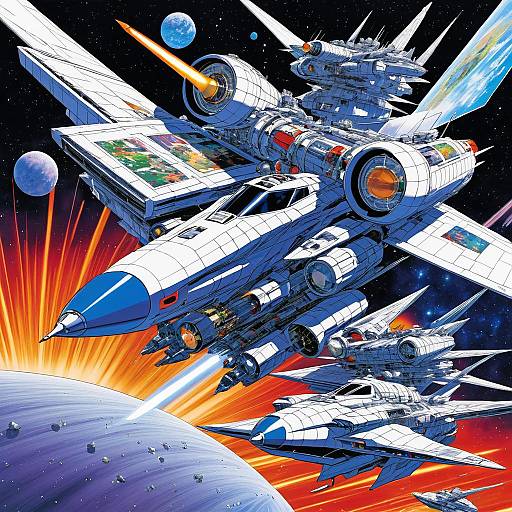 Epic Manga-Style Spaceship Battle Scene