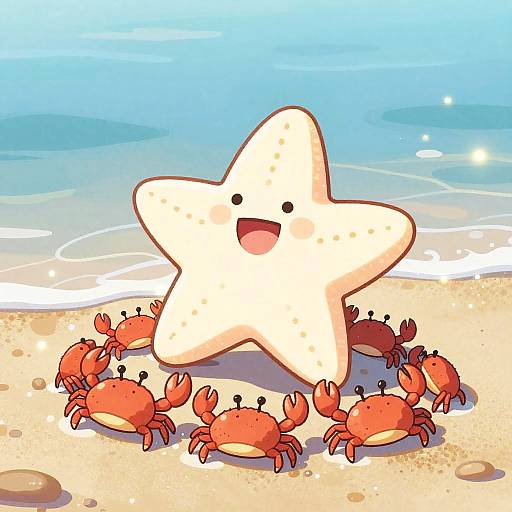 Cheerful Cartoon Starfish at Tide Pool