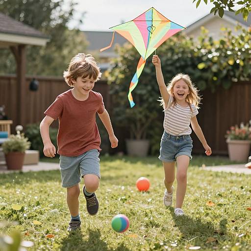 Playful Siblings in Summer Backyard
