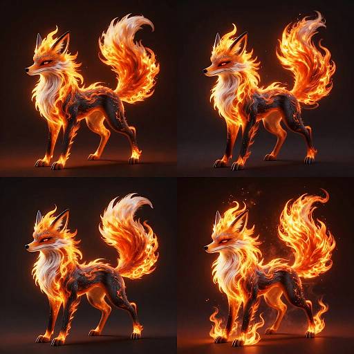 Fiery Mythical Fox in Dynamic Poses