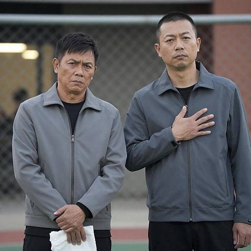 Two Men by Chain-Link Fence